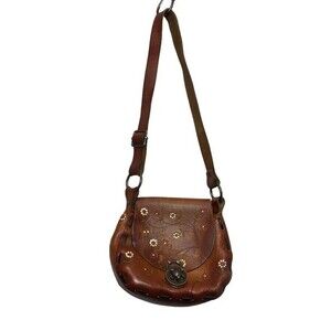 Vintage 1970s Hand Tooled Leather Purse Floral Shoulder Bag